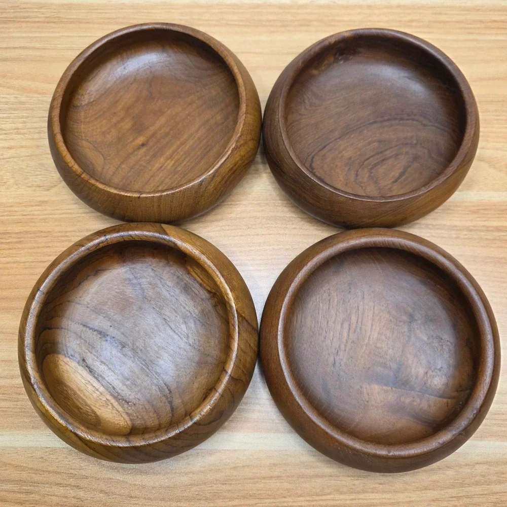 Vintage Teak Solid Wood Salad Bowl Serving Set 7pc Brown Mid Century‎ Modern